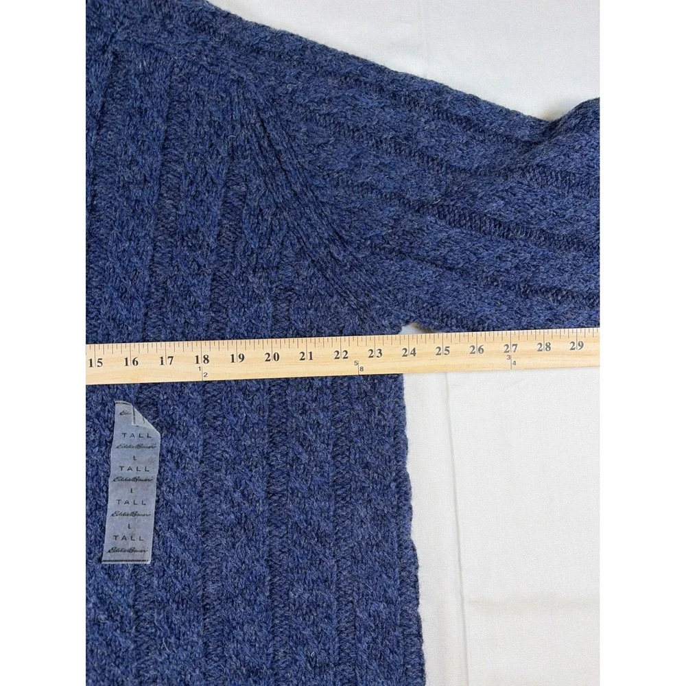 VNTG 90's NWT Eddie Bauer Heritage Mens Blue Cable Knit Wool Sweater Large Tall